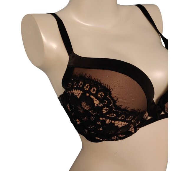 Victoria’s Secret Very Sexy Push Up Bra 32DD Black Lace Satin Limited Edition - Picture 10 of 16